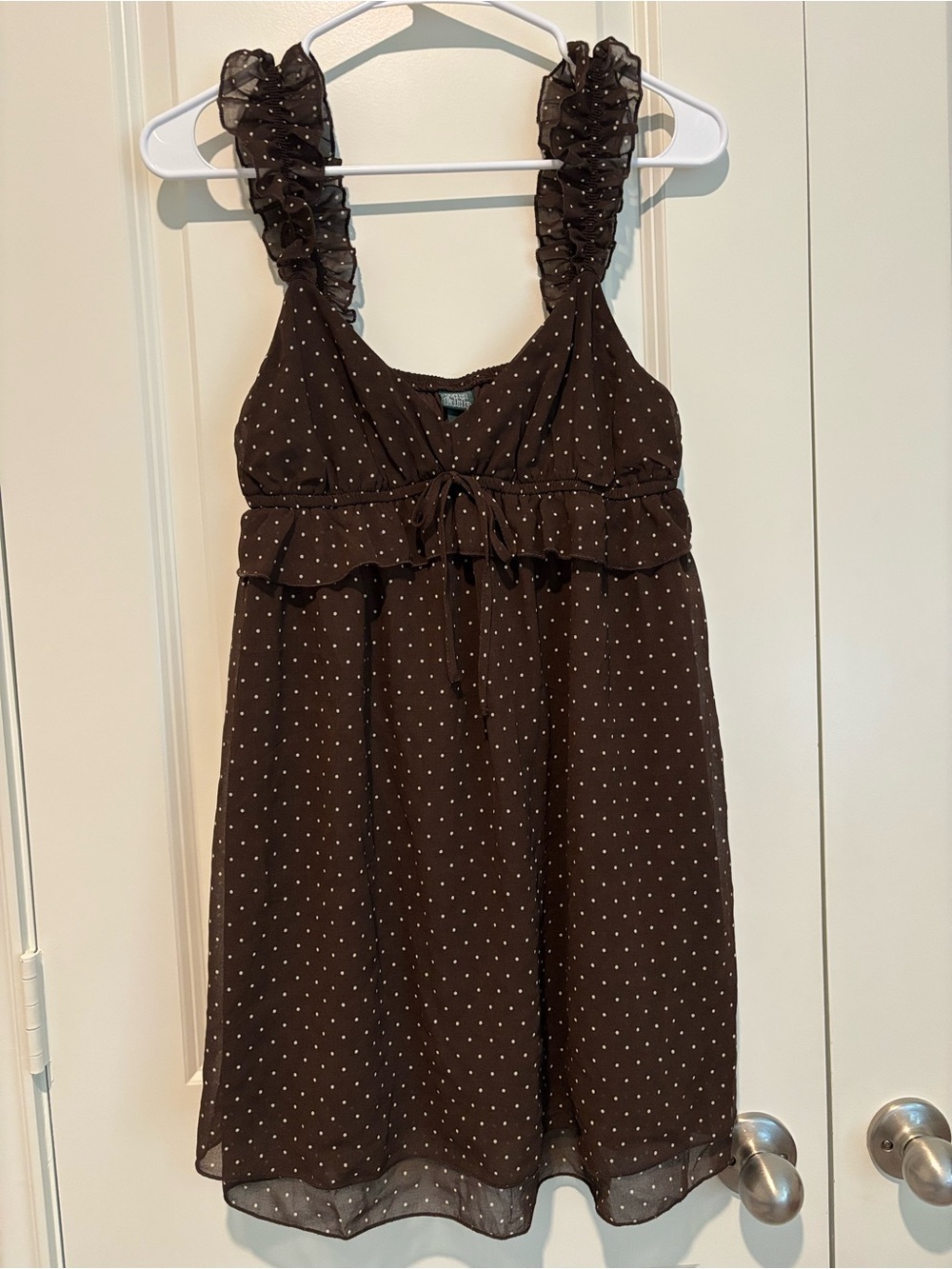 wild fable Chocolate Brown Polka Dot Ruffle Strap Mini Dress